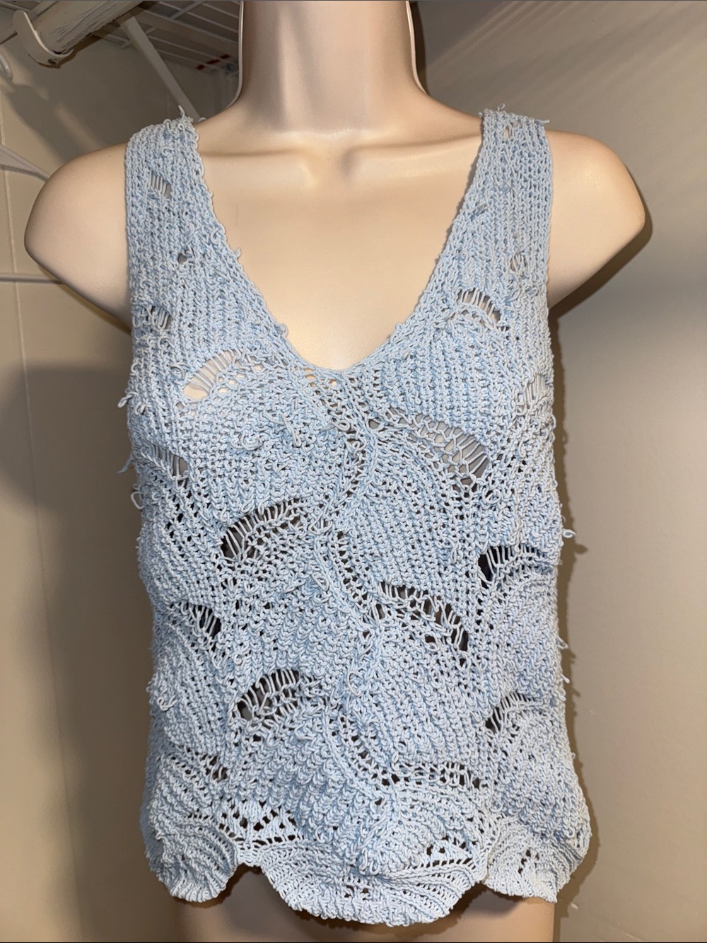 Blue Rain Light Blue Crochet Knit Tank Top